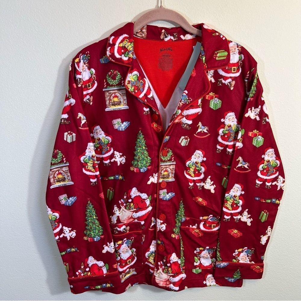 Nick &‎ Nora Kid’s Red Santa Flannel Pajama Top 14 NWT